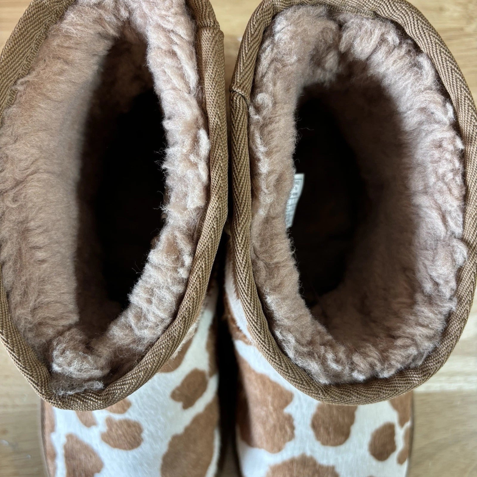 UGG Classic Mini Boots Womens 9 Brown And White Cow Print