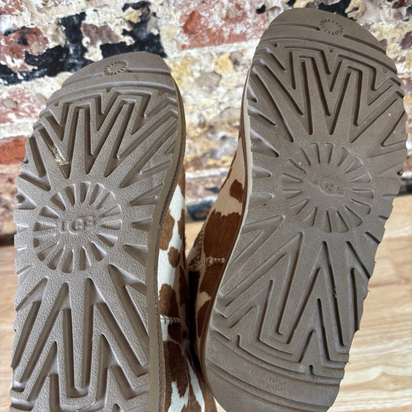 UGG Classic Mini Boots Womens 9 Brown And White Cow Print